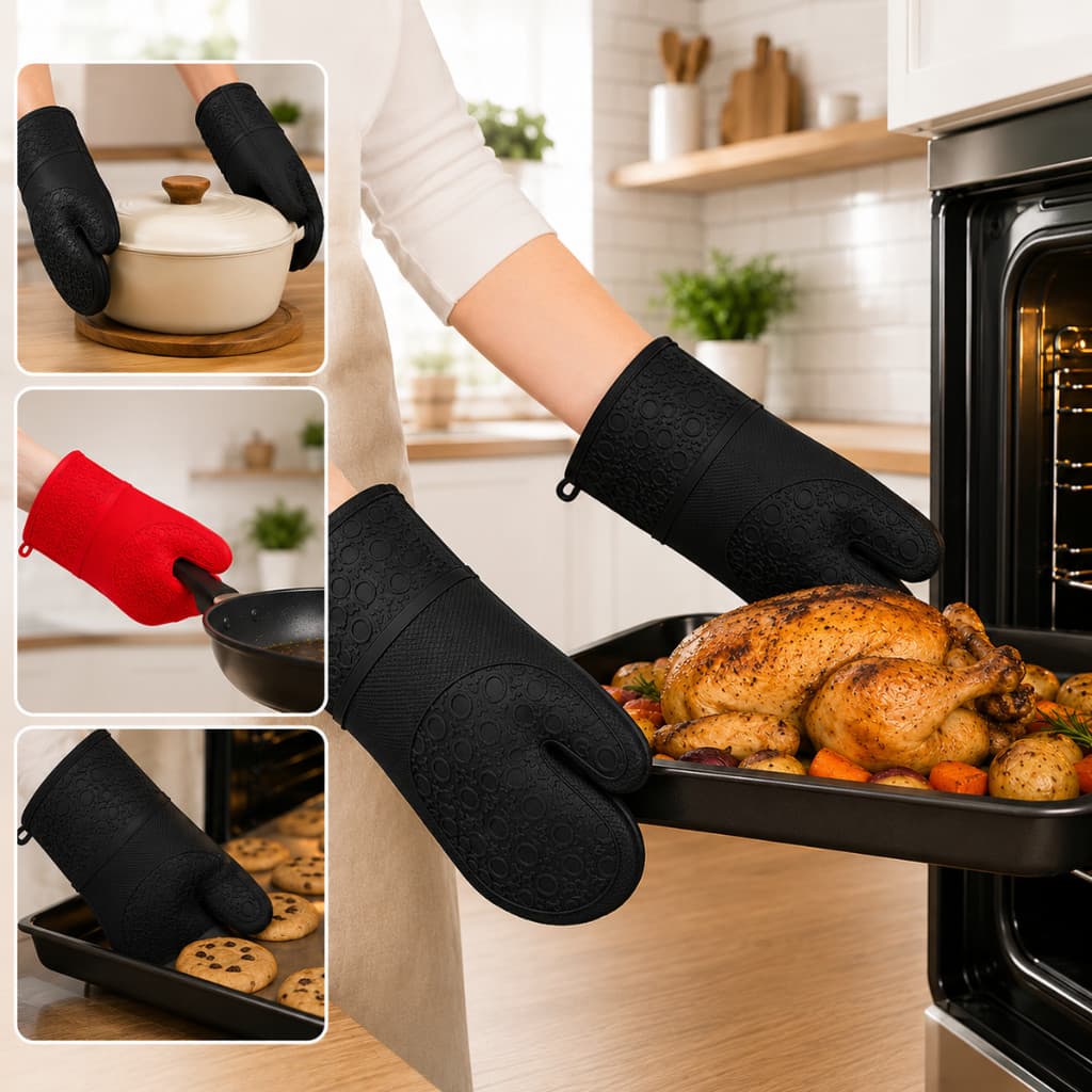 Luvas Térmicas Silicone Grande Antiderrapante Resistente ao Calor 230°C Para Forno Cozinha