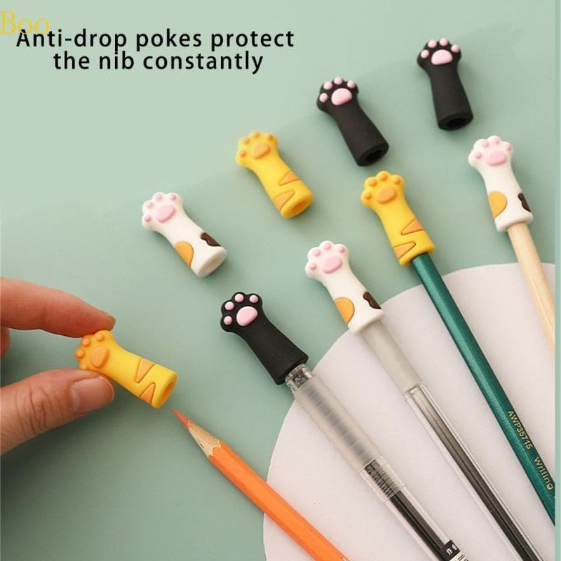Boo 6 Peças Desenhos Animados Gatos Garra Caneta Tampas Protetores Lápis Silicone Para Estudantes E Profissiona