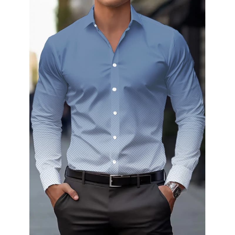 Camisa masculina Casual de manga comprida estampada gradiente confortável respirável lapela Top