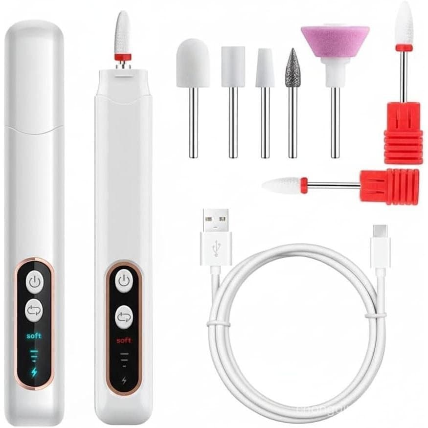 Lixadeira de unhas elétrica adequada para unhas grossas, 15000 RPM, 3 velocidades, lixadeira de unhas com 6 cabeçotes de
