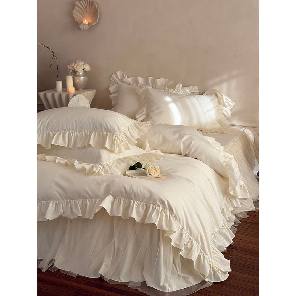 Estilo coreano branco estilo princesa puro algodão conjunto de quatro peças renda guarnição cama saia algodão cama cor p