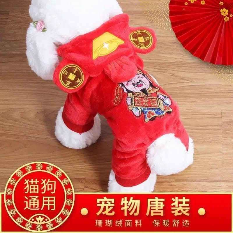 Cão ano novo festivo deus da riqueza transformação roupas outono inverno quente roupas de quatro patas Teddy Bichon pequ