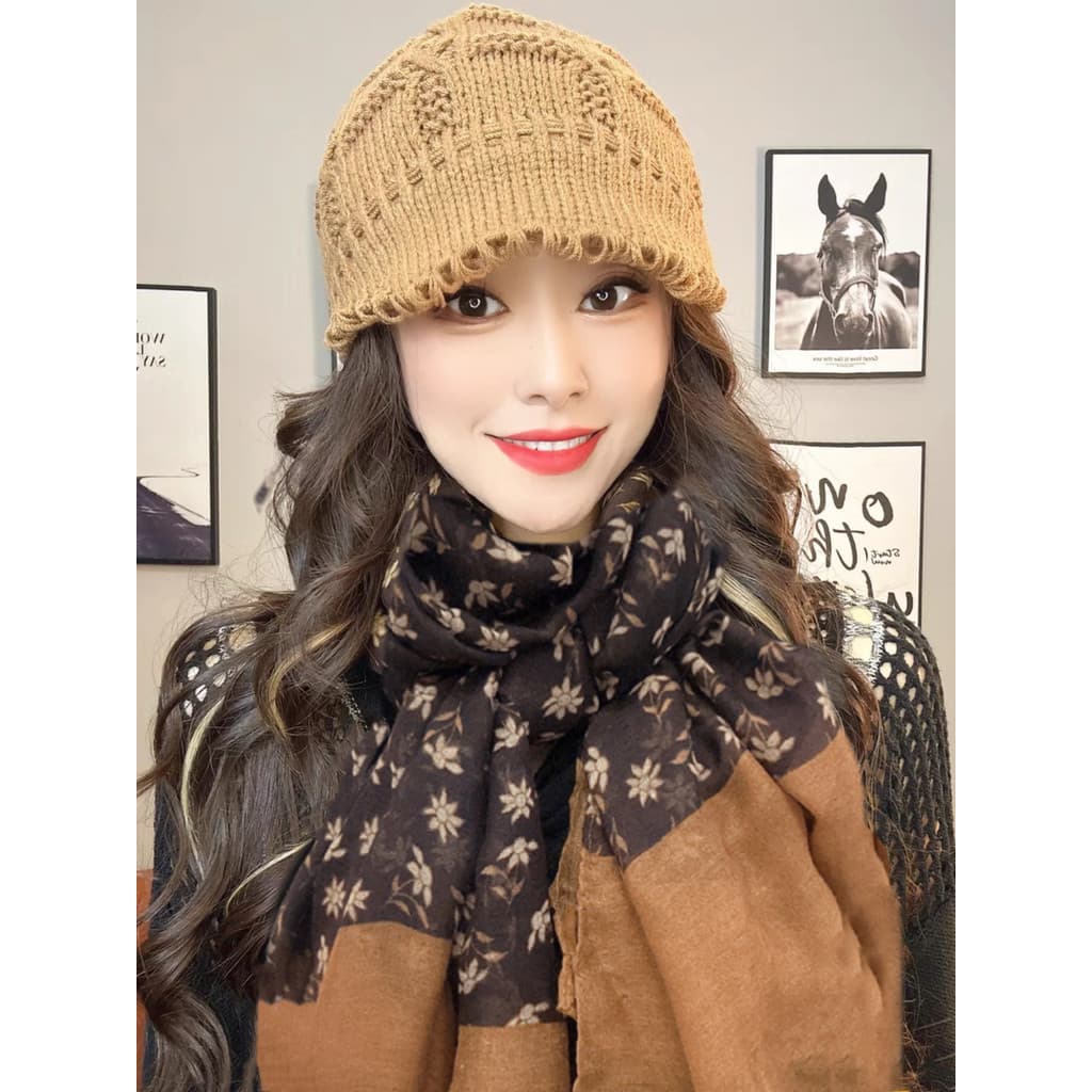 Nova moda All-Match lenço de seda temperamento elegante algodão linho Floral lenço de duas cores outono inverno