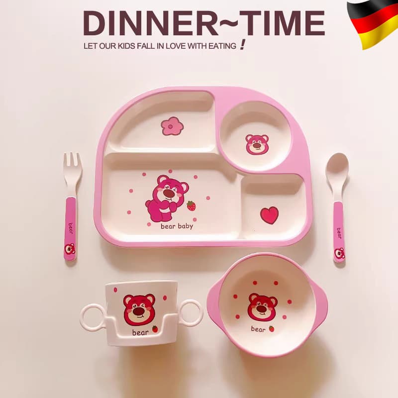 Conjunto de talheres alemão para bebês, tigela independente para comer comida, colher, prato de jantar de desenho animad