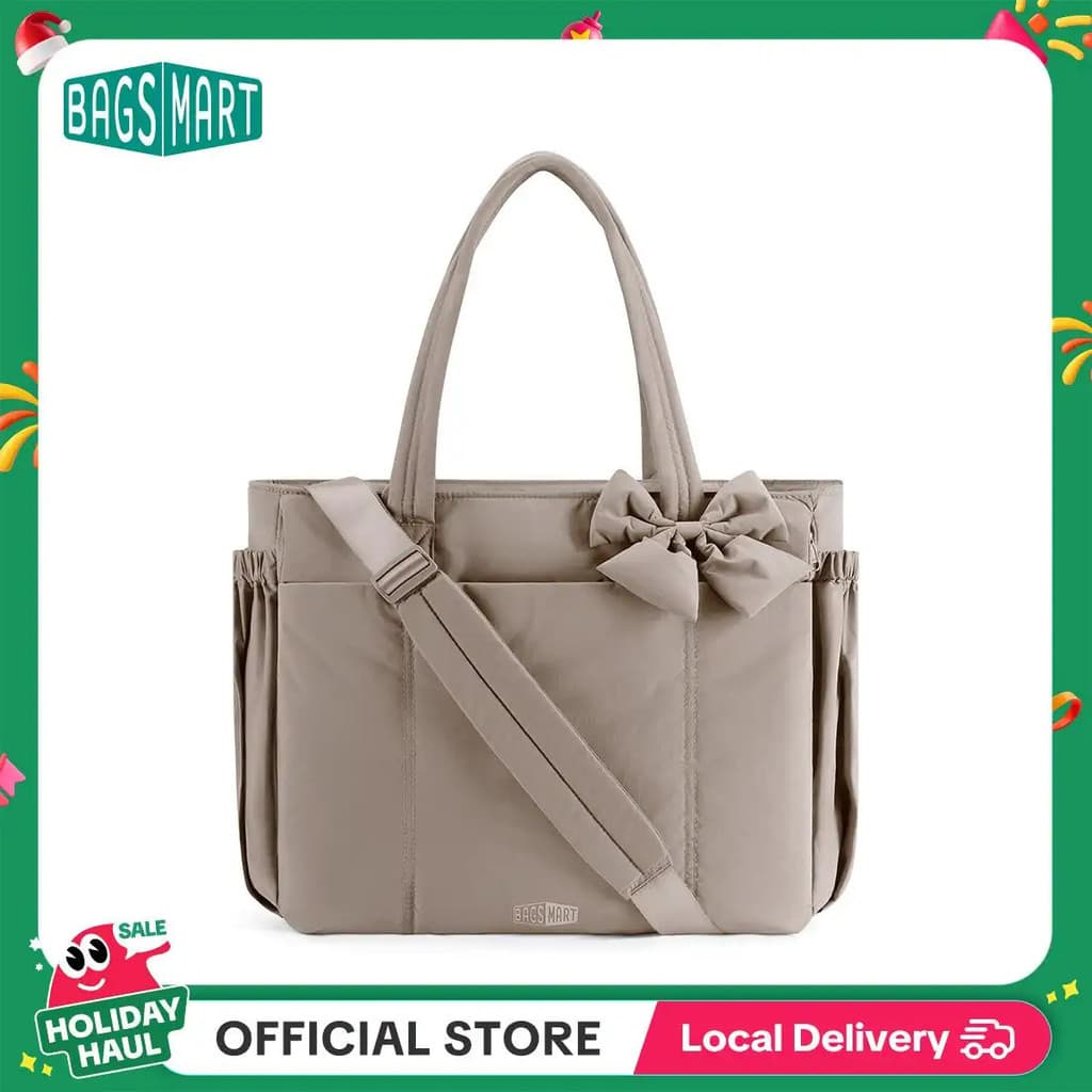 BAGSMART Bolsa Tote Crush Bow para Mulheres, Compatível com Laptop de 15,6", Bolsa Leve e Acolchoada com Laço Removível