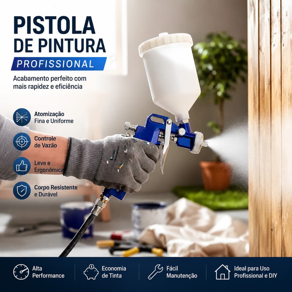 Pistola de Pintura Gravidade Bico 1,5mm Baixa Névoa Acabamento Impecável Trabalhos Automotivos e Domésticos