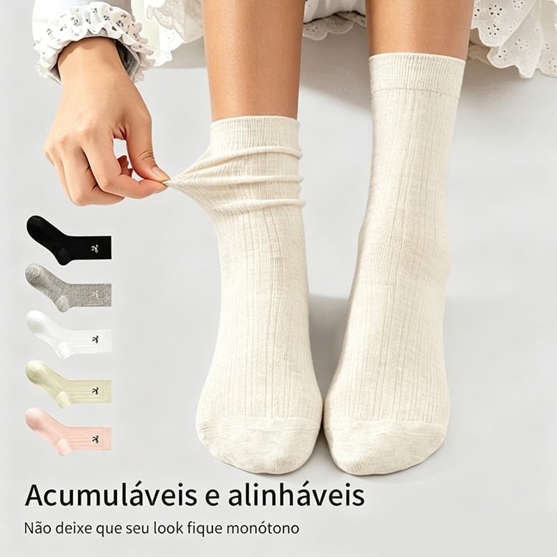 12 pares Meia femininas cano medio telada bordado laço para sapato bailarina pequena estatura  arrastão  respirável