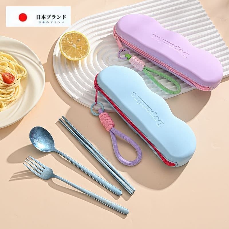 Japão japão JT puro titânio talheres pauzinhos colher conjunto portátil estudante de três peças talheres saco de Silicon