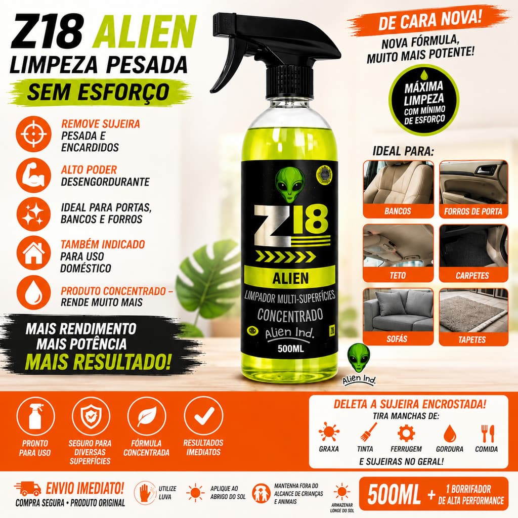 Limpador Multiuso Z18 Concentrado Alien Ind Tira Manchas Limpa Tudo 500Ml + Borrifador
