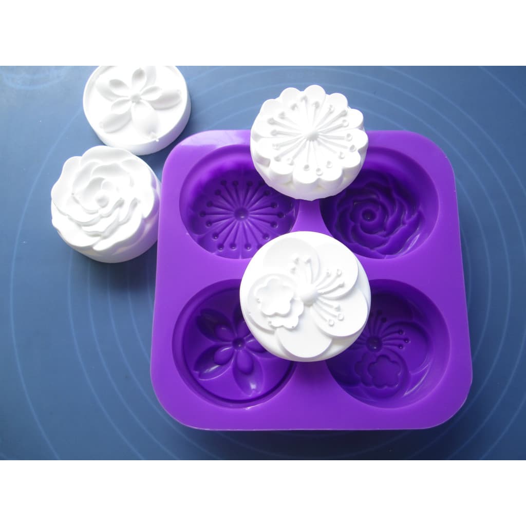 Molde cilíndrico de Silicone em forma de flor, 4 peças, sabonete artesanal, ferramenta DIY, vela, pudim, Mousse, sobreme