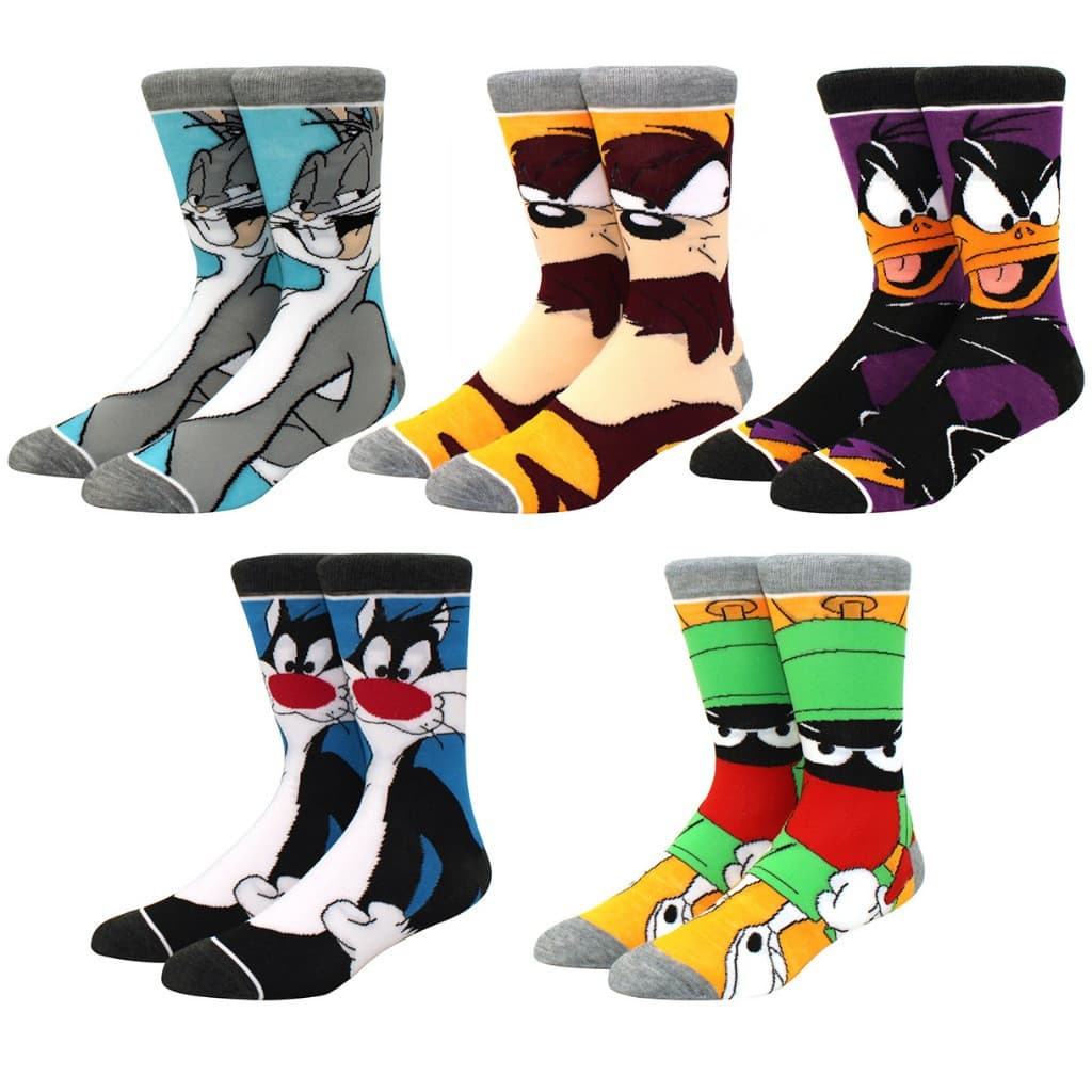 5 Pares de Meias de Algodão Anime Masculinas, Confortáveis, Casuais, Divertidas, Meias Femininas de Cano Médio 6BPV