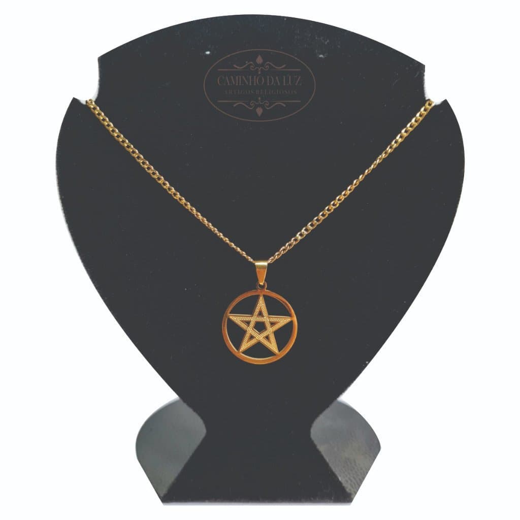 Kit Pingente Pentagrama Banhado a Ouro 18k Umbanda Candomblé + Corrente 60cm