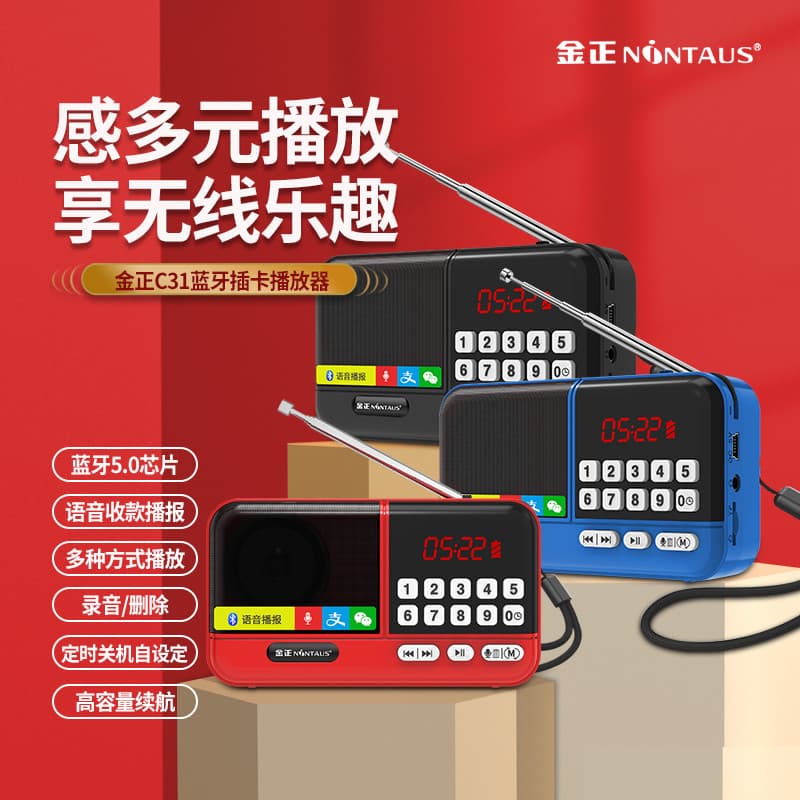 Jinzheng C31 Rádio Bluetooth MP3 Idosos Mini Placa Estéreo Leitor de Música Tempo Desligamento
