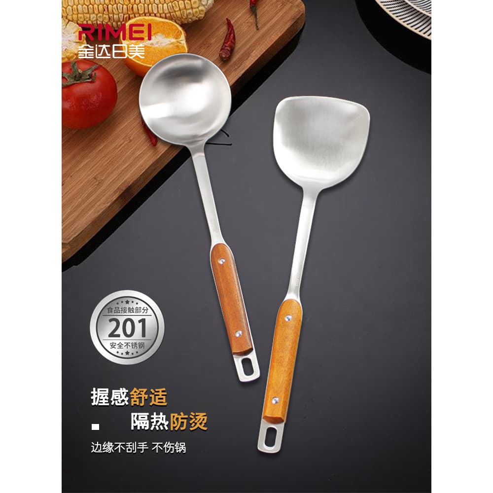 Jinda japonês americano utensílios de cozinha 7364 Anti-escaldante cabo de carvalho cozinha de aço inoxidável espátula d