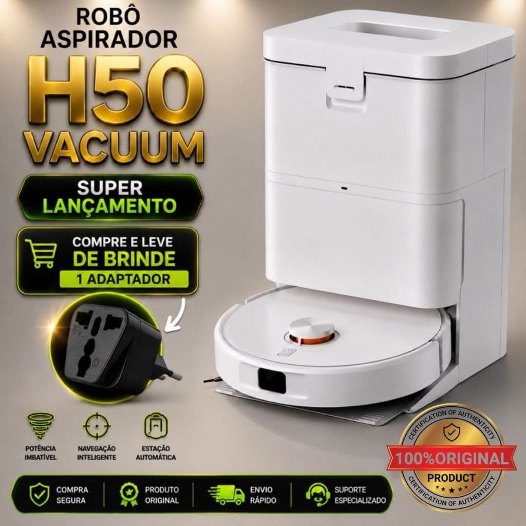 Robô Aspirador H50 Alexa 8000Pa Mapeamento Inteligente Auto Lavagem 55°C Secagem