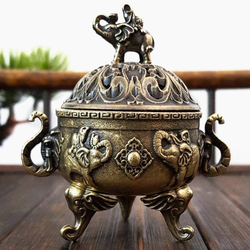[T & B] Elefante Luy Queimador De Incenso Metal Lotus Tigela Suporte Com Alça Yoga Meditação Decoração De Casa Estilo An
