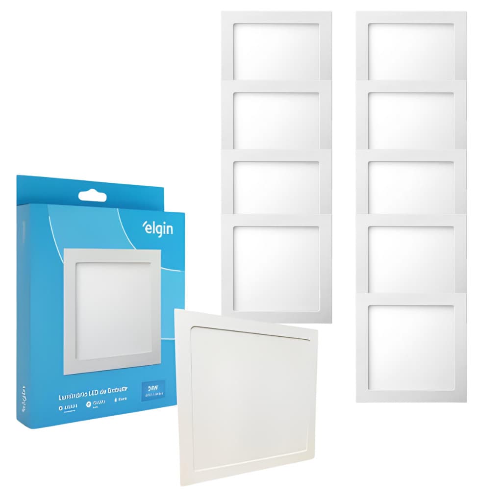 Kit 10 Painéis Plafon LED Embutir 24W Quadrado Elgin 6500k