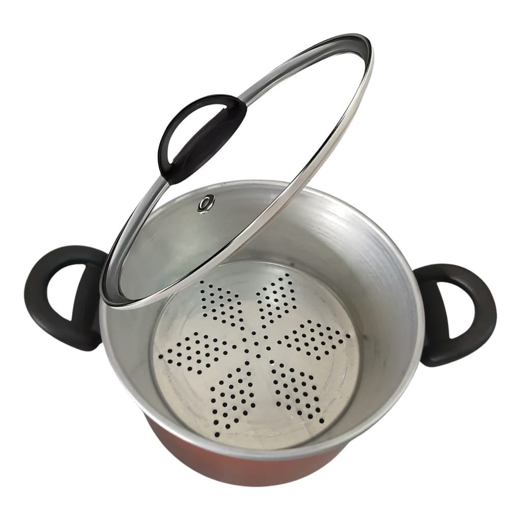 Panela Multiuso 2 Em 1 Com Cuscuzeira A Vapor E Legumeira Vermelho