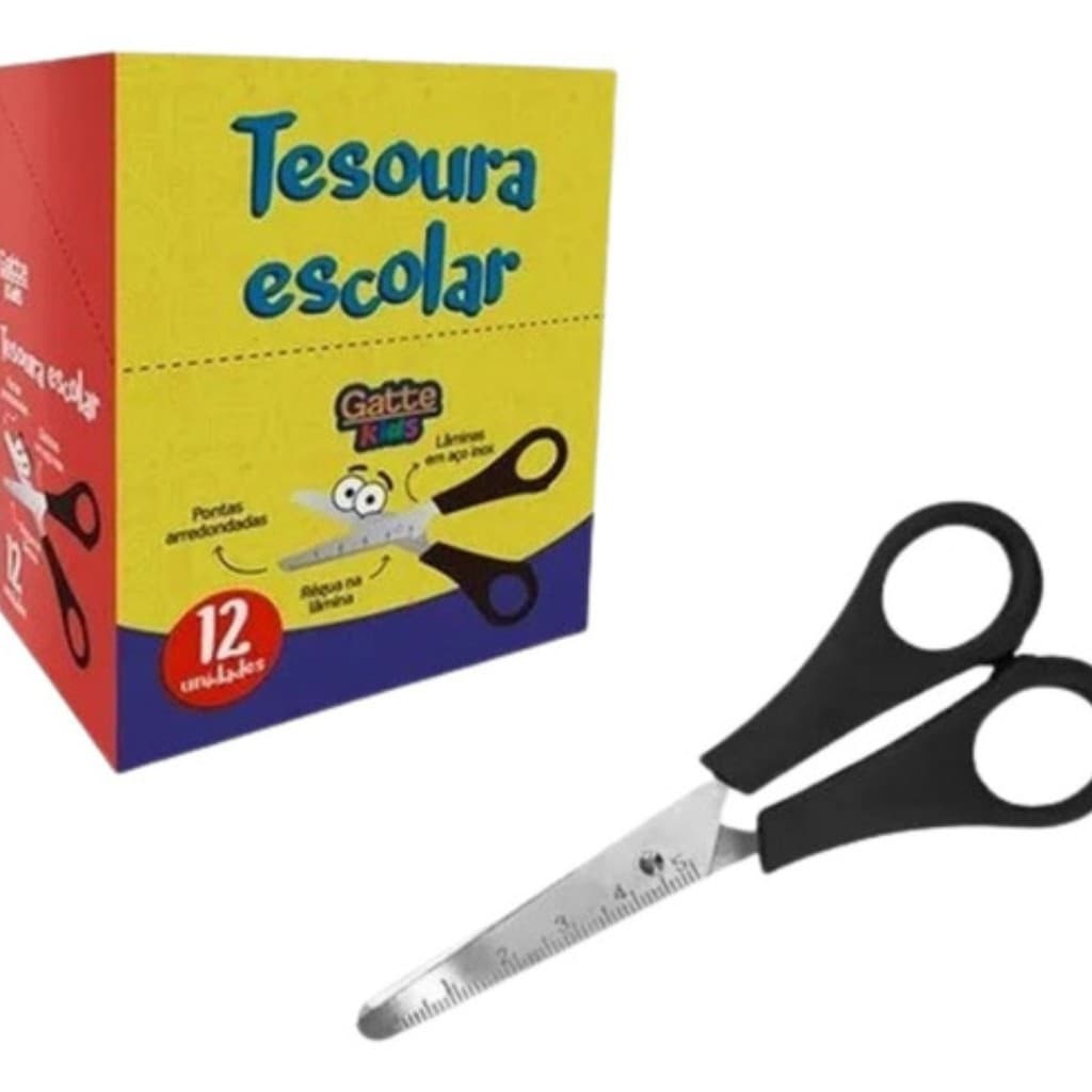 Kit C/12 Tesoura Escolar Infantil Volta As Aulas Lamina Aço