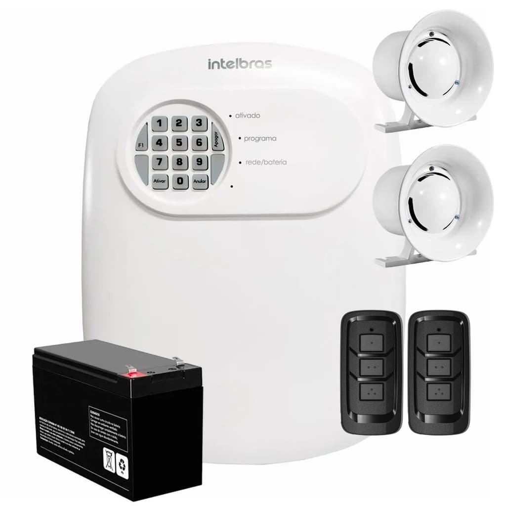 Kit Central de Alarme ANM 24 NET 2 Controles Intelbras + Bateria e Sirenes