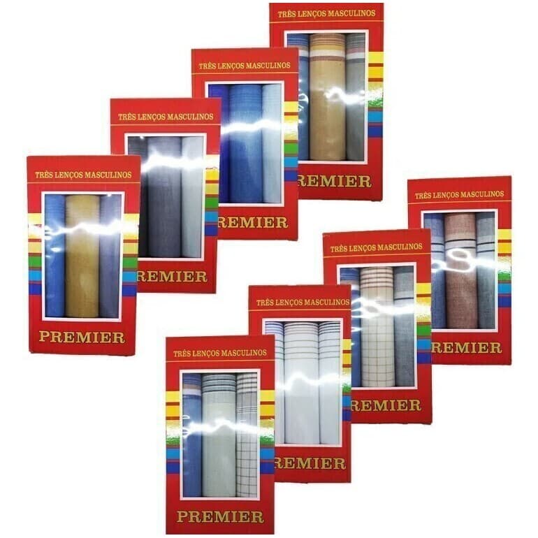 Lenços De Bolso 100% Algodão Premier 32x32 c/3 Cores diversas 2405