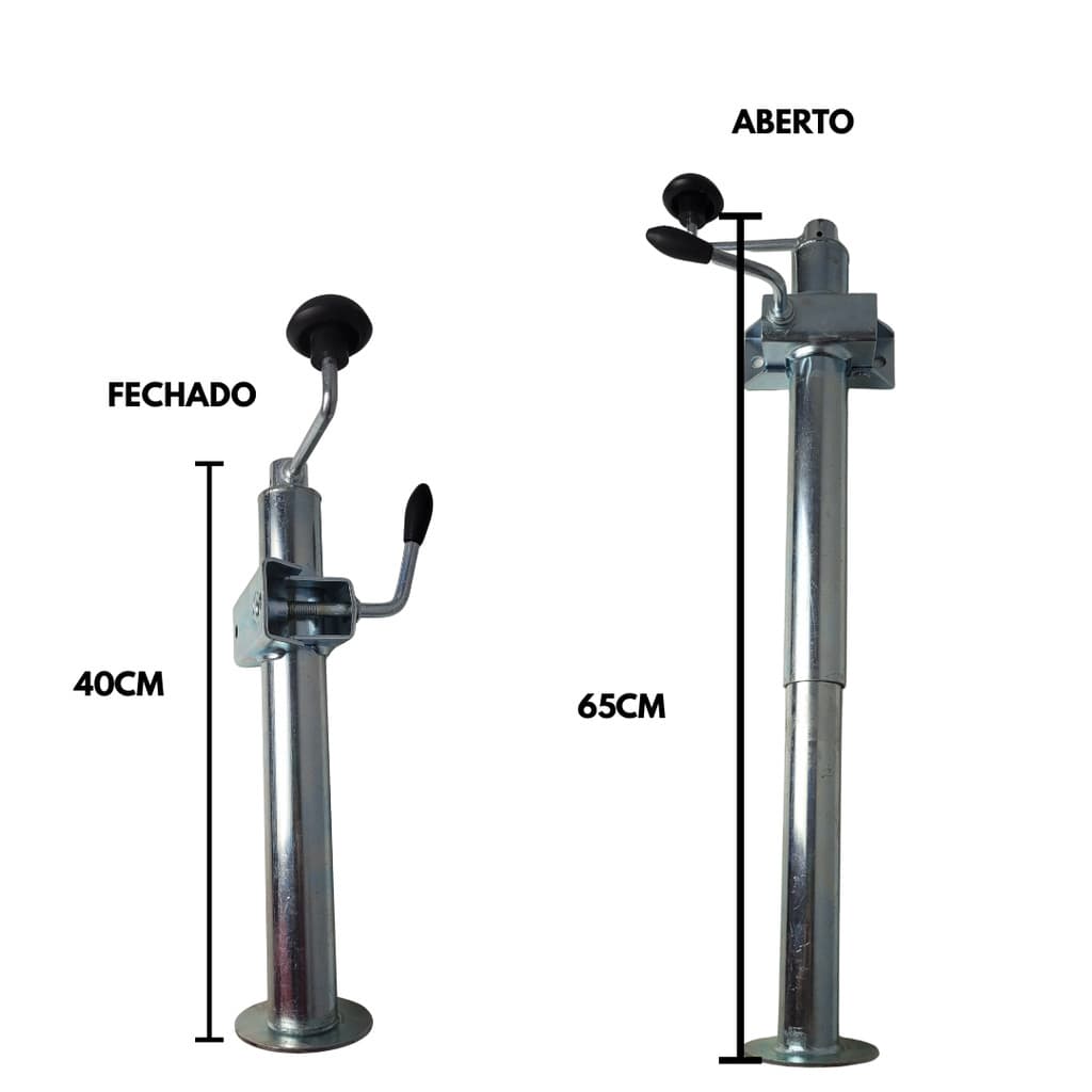 Pé Apoio Macaco Pedestal Carreta - Trailer 500kg Lateral Pé Apoio Macaco Pedestal Carreta - Trailer 500kg escamoteável