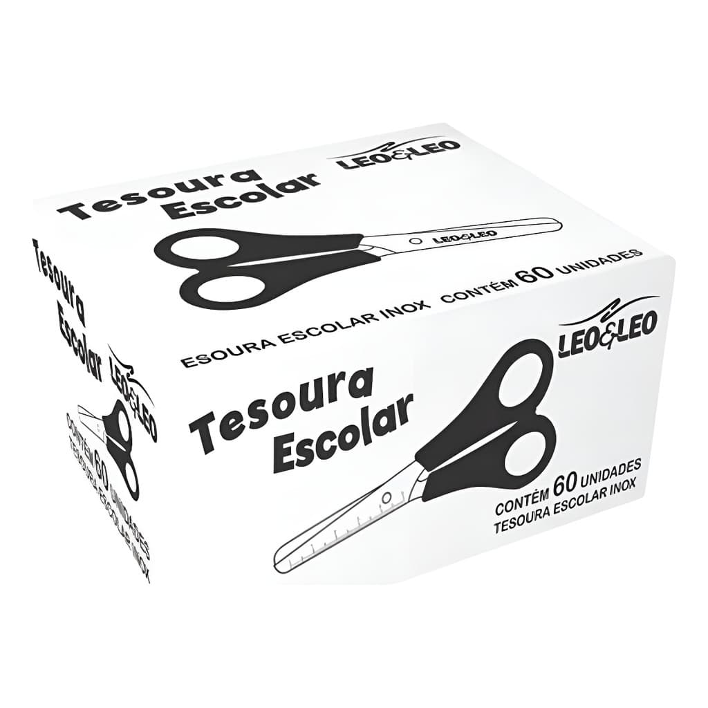 Caixa 60 Unidades Tesoura Pequena Preta Escolar - Leo & Leo