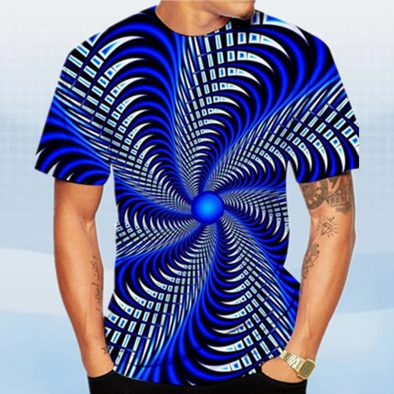 Camiseta Casual De Manga Curta Moderna Masculina Com Estampa 3D E Design Abstrato De Vórtice