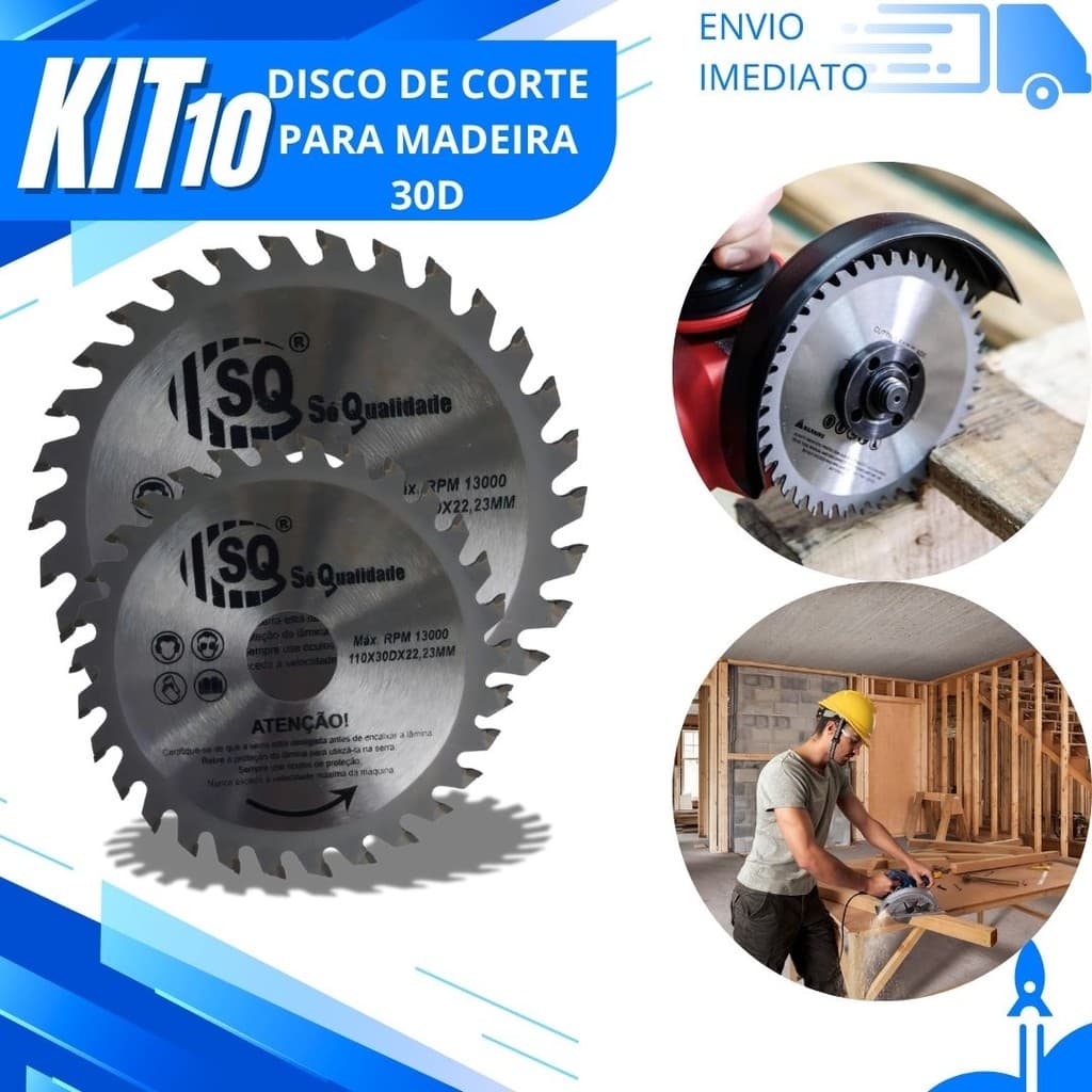 Jogo 3,5 ou 10 Disco de Serra Corte Widea 110x22,23MM 30 Dentes Profissional de Madeira para Cerra Circular
