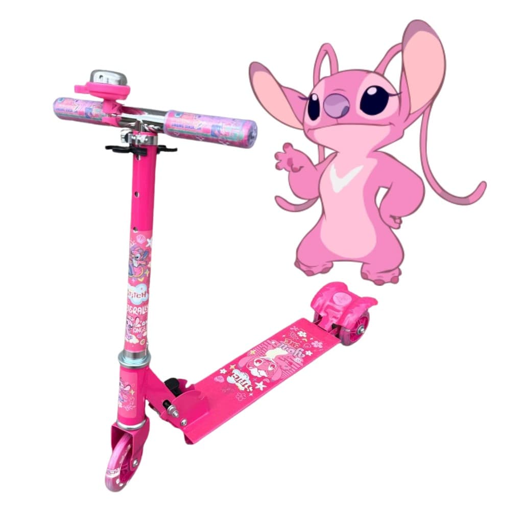 Patinete Infantil De Ferro 3 Rodas Com Luz Stitch Rosa