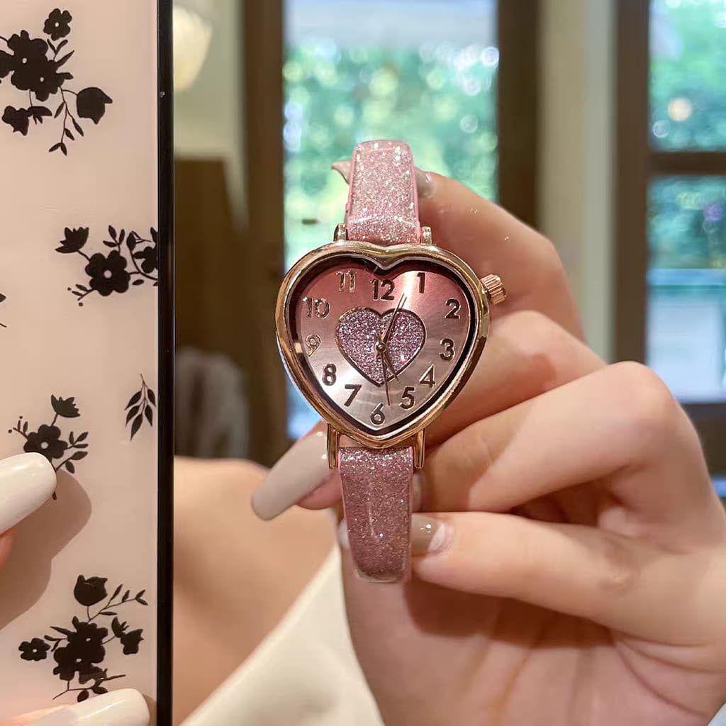Relógio feminino de quartzo com Design exclusivo em formato de coração, luz de luxo, rosa, amor, coração, requintado, es