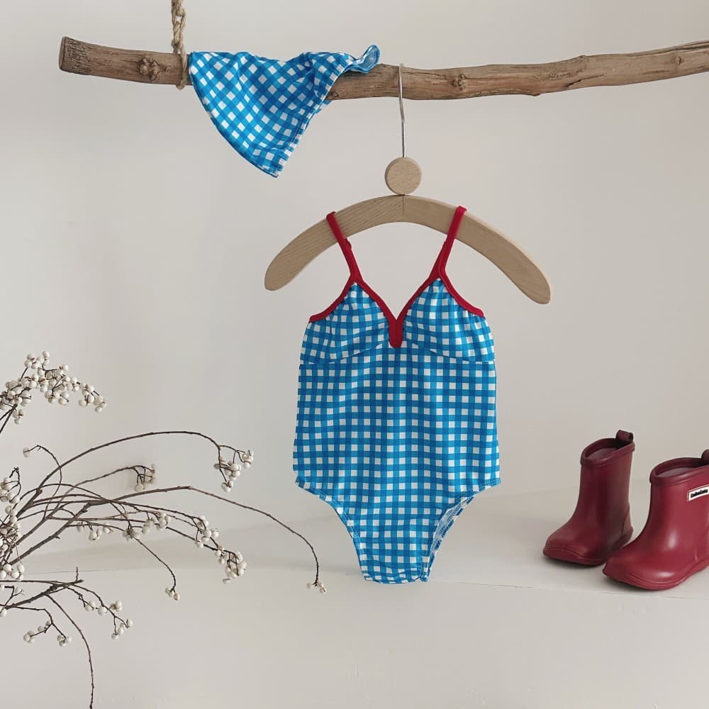 Meninas xadrez maiô de uma peça novo estilo crianças versão coreana rendas estilingue Design bebê primavera quente féria