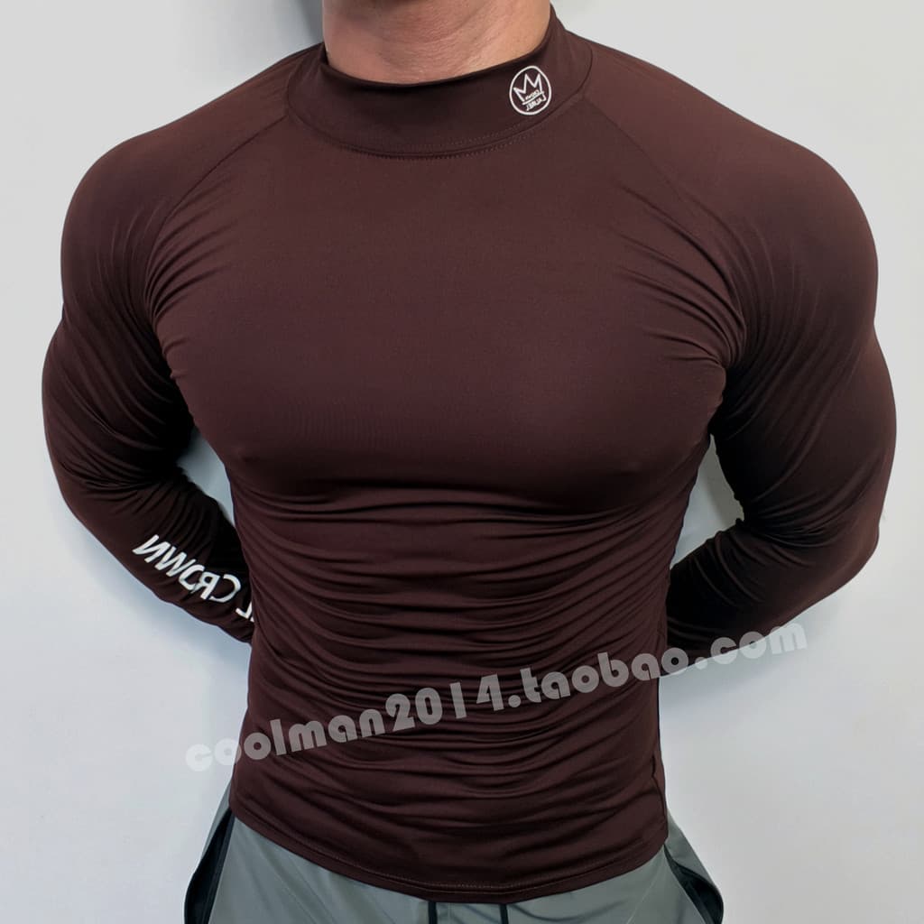 Camiseta masculina Fitness de manga comprida, secagem rápida, elástica, gola alta, corrida, esportes, treinamento muscul