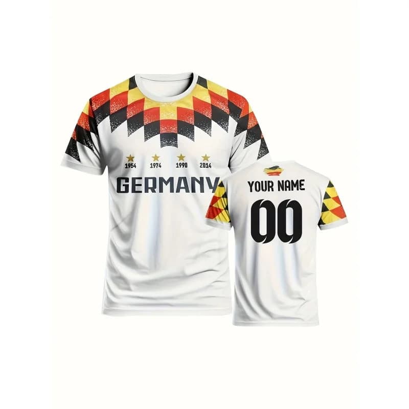 Alemanha Camisas Padrão Camiseta Para Homens Futebol Personalizado 3D Impresso Manga Curta Topos Verão Solto Com Decote