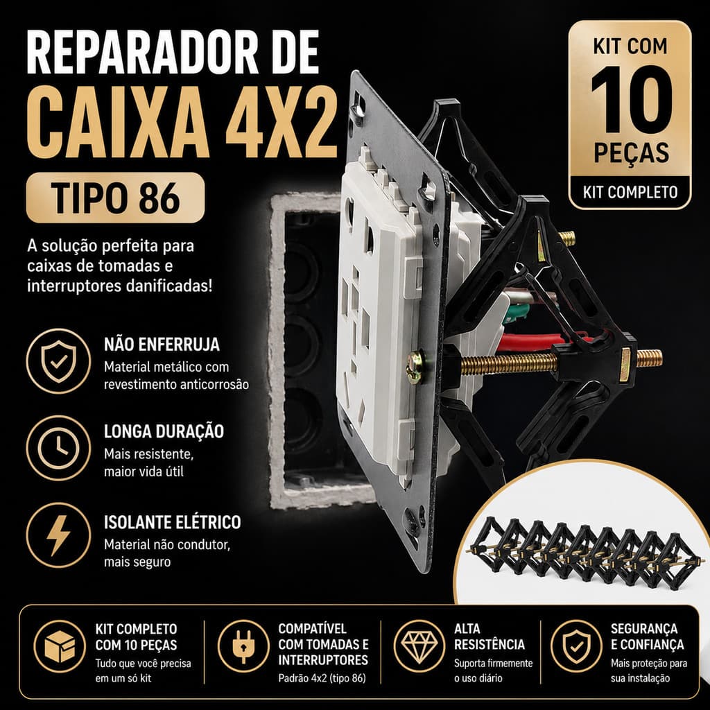 Reparo de Abas Salva Caixinha Tipo 86 Kit Tomada Elétrica Resistente Universal Para Fios Conduite Obras Elétricas