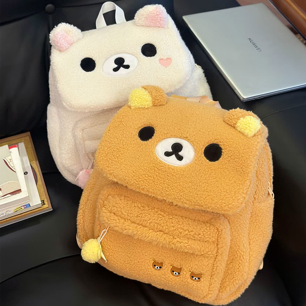 Japonês bonito urso mochila de pelúcia feminino estudante dos desenhos animados mochila menina coração saco de compras C