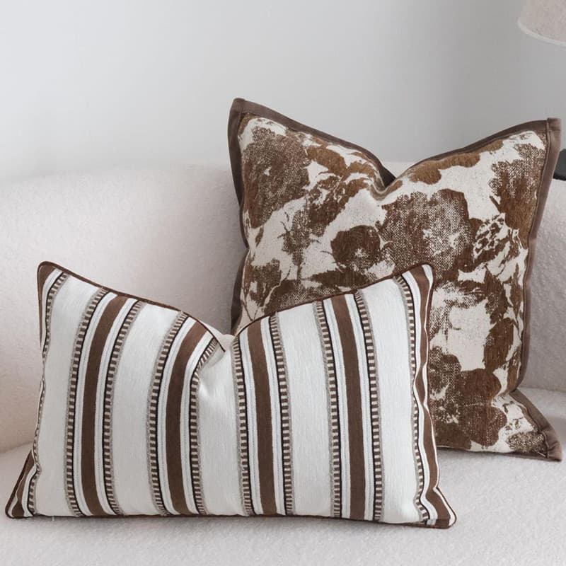 Estilo Medieval caramelo cor borda travesseiro lombar fronha High-End sentimento vento solitário Chenille listrado sala