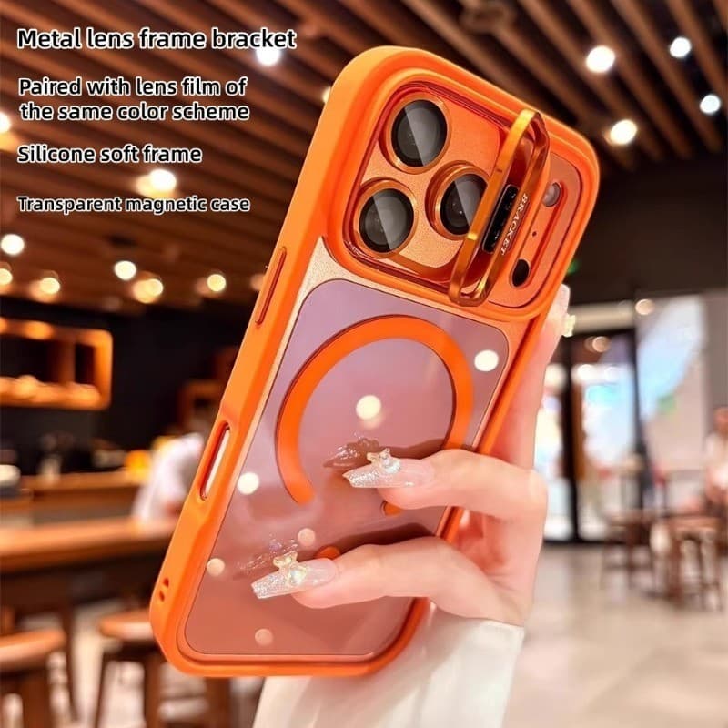 Capa De Telefone De Carregamento Magnético Com Suporte De Metal Embutido De Luxo Para iPhone 17 16 15 14 13 12 11 Pro Ma