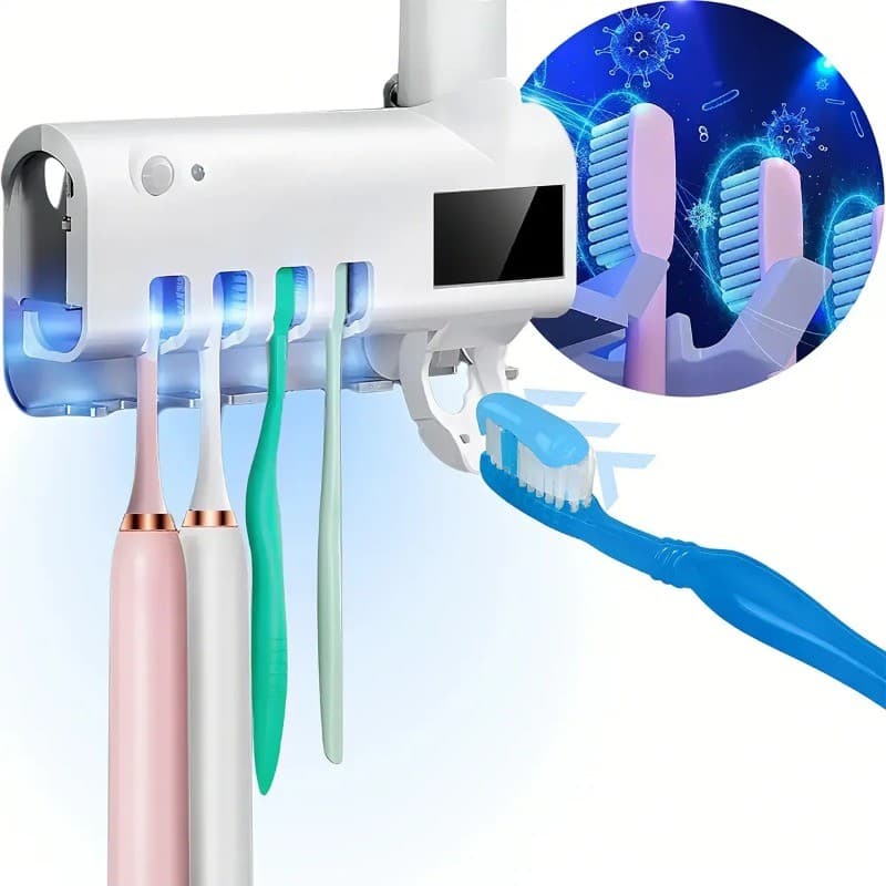 Suporte automático para escova de dentes para pasta de dente com função de desinfecção UV