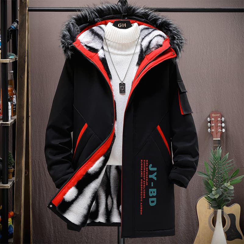 Jaqueta masculina de comprimento médio algodão acolchoado jaqueta na moda para baixo acolchoado jaqueta masculina grossa
