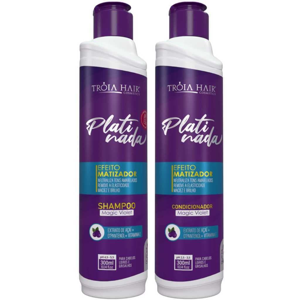 SHAMPOO E CONDICIONADOR PLATINADA TRÓIA HAIR 300ML TRATAMENTO LOIRO ANTIAMARELO