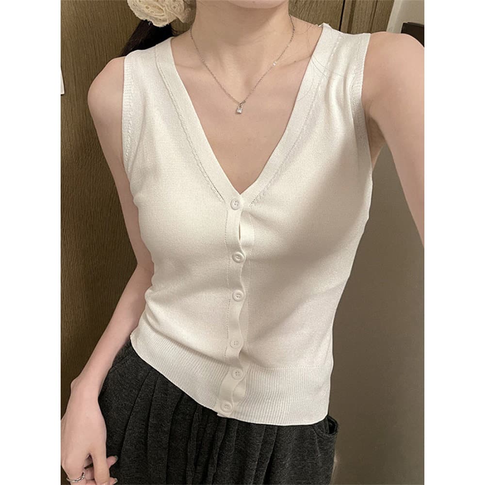 Branco com decote em v camisola colete feminino roupa interior verão exterior wear fino-ajuste capa seios sem mangas Bot