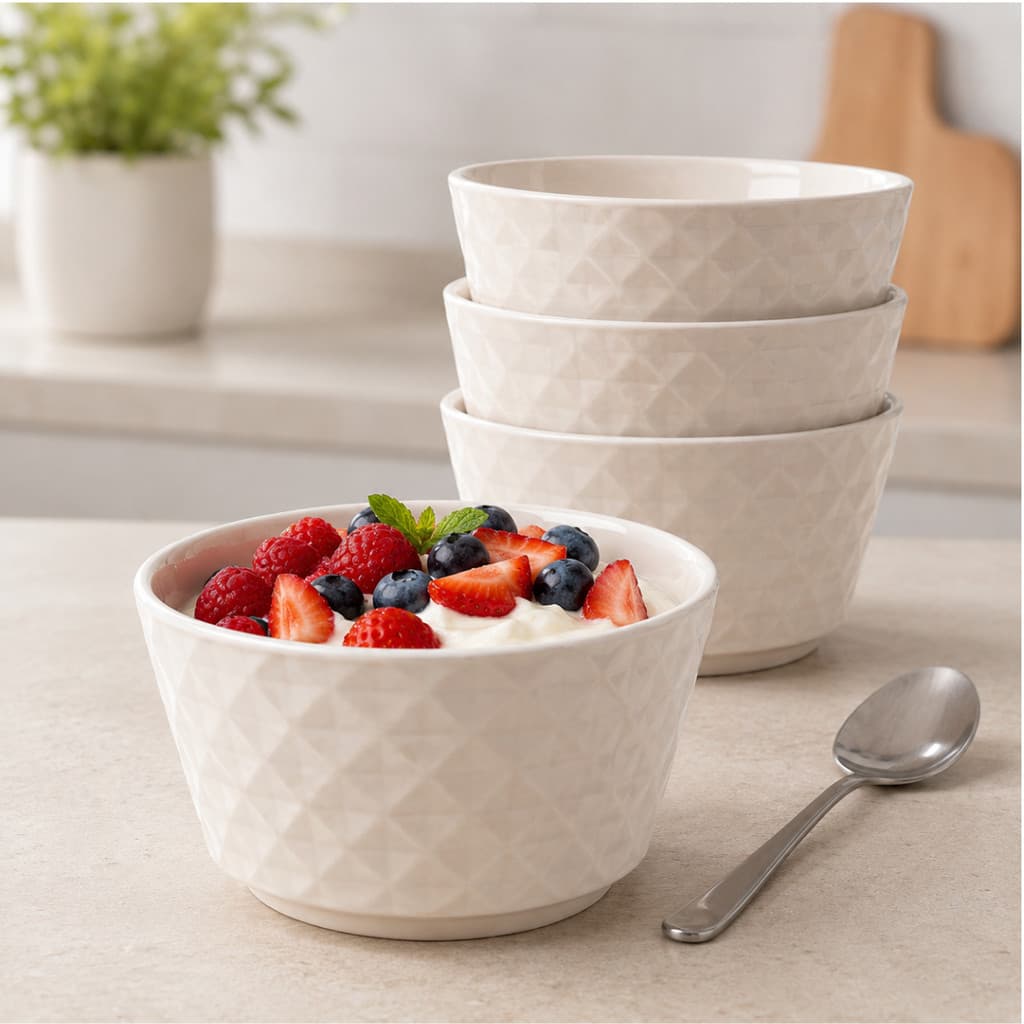 Kit 4 Cumbucas de Cerâmica 385ml para Caldo e Sopa Tigelas de Porcelana Frutas Bowls Cerâmica Salada