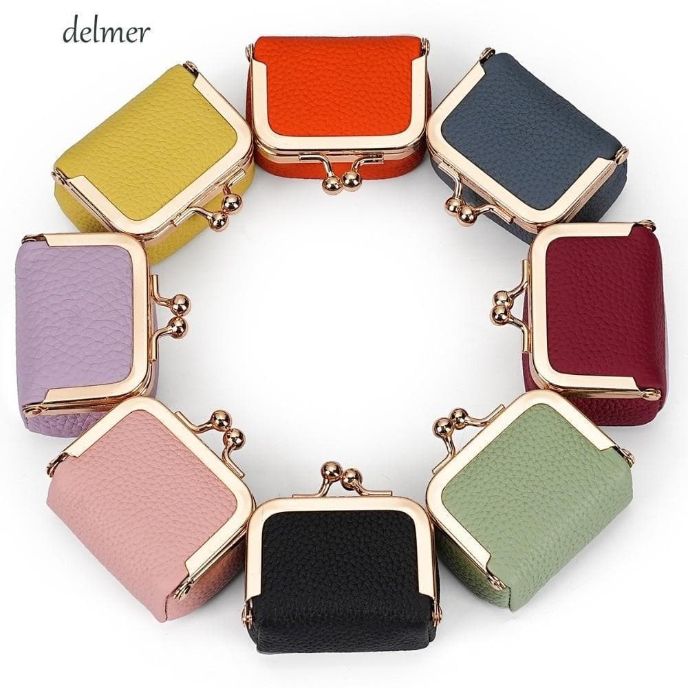 Bolsa De Joias De Couro DELMER , Moedas PU De Cor Sólida Kiss Lock Quadrada Multifuncional Para Itens Pequenos
