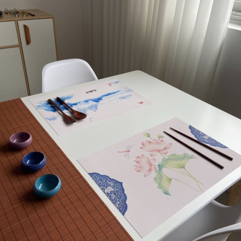 Estilo chinês pvc Placemat tigela esteira novo estilo chinês pintura a tinta tapete de mesa casa antiderrapante tecido i