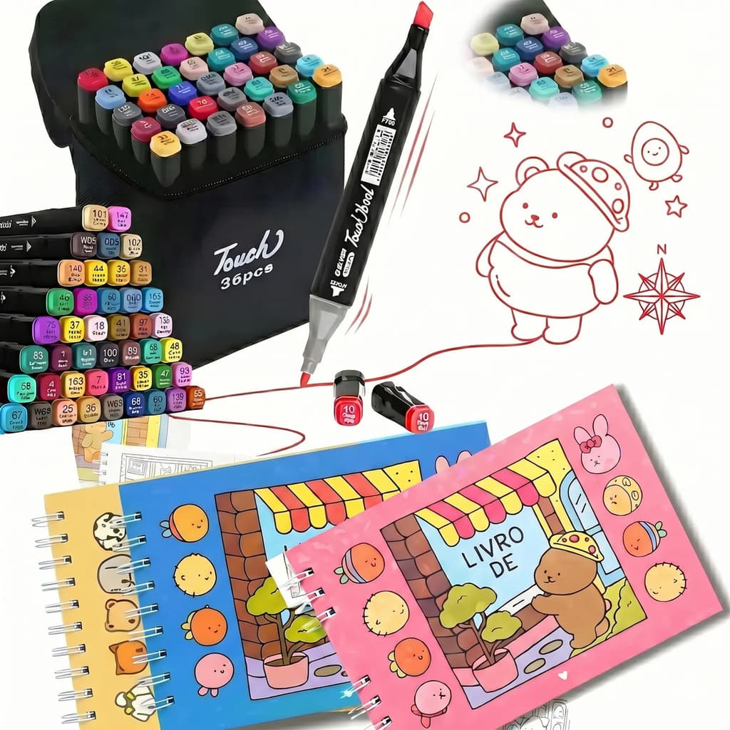 Kit 3 Livro De Colorir Holográfica E  Canetinha 36 Cores