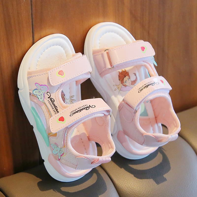 Crianças sandálias de verão meninas sapatos de praia dedo do pé aberto 2026 amor dos desenhos animados menina princesa s