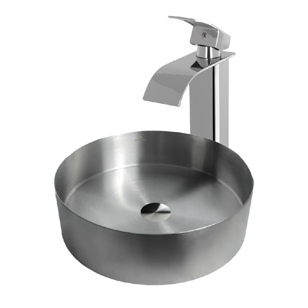 Kit Cuba Redonda Inox Com Torneira Cascata Monocomando Prateado Escovado