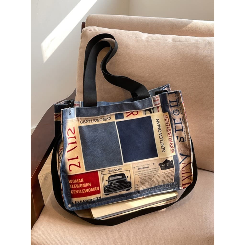 Bolsa de lona feminina de grande capacidade Casual bolsa de compras de ombro classe Commuter sacola de armazenamento de