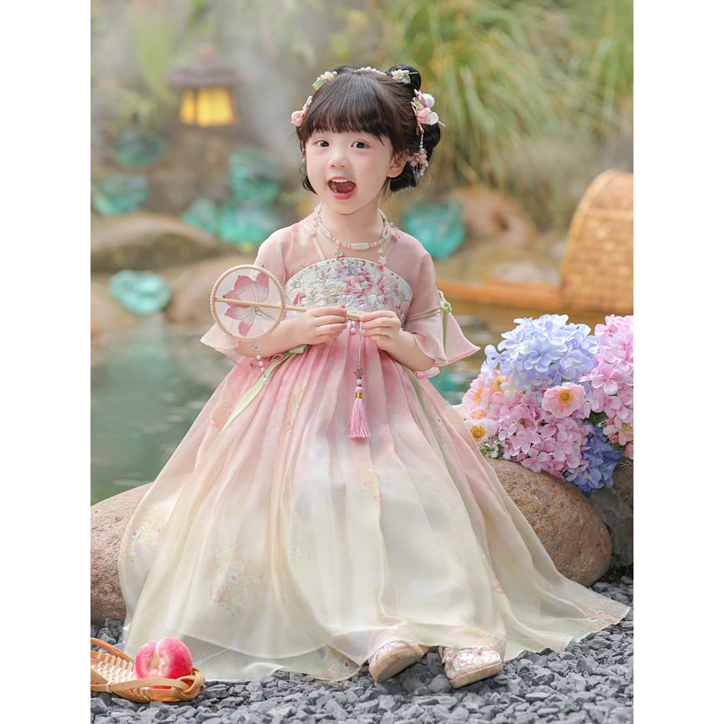 Hanfu meninas verão novo estilo 2026 crianças estilo antigo vestido de fadas dia do bebê 1 desempenho traje Original Tan